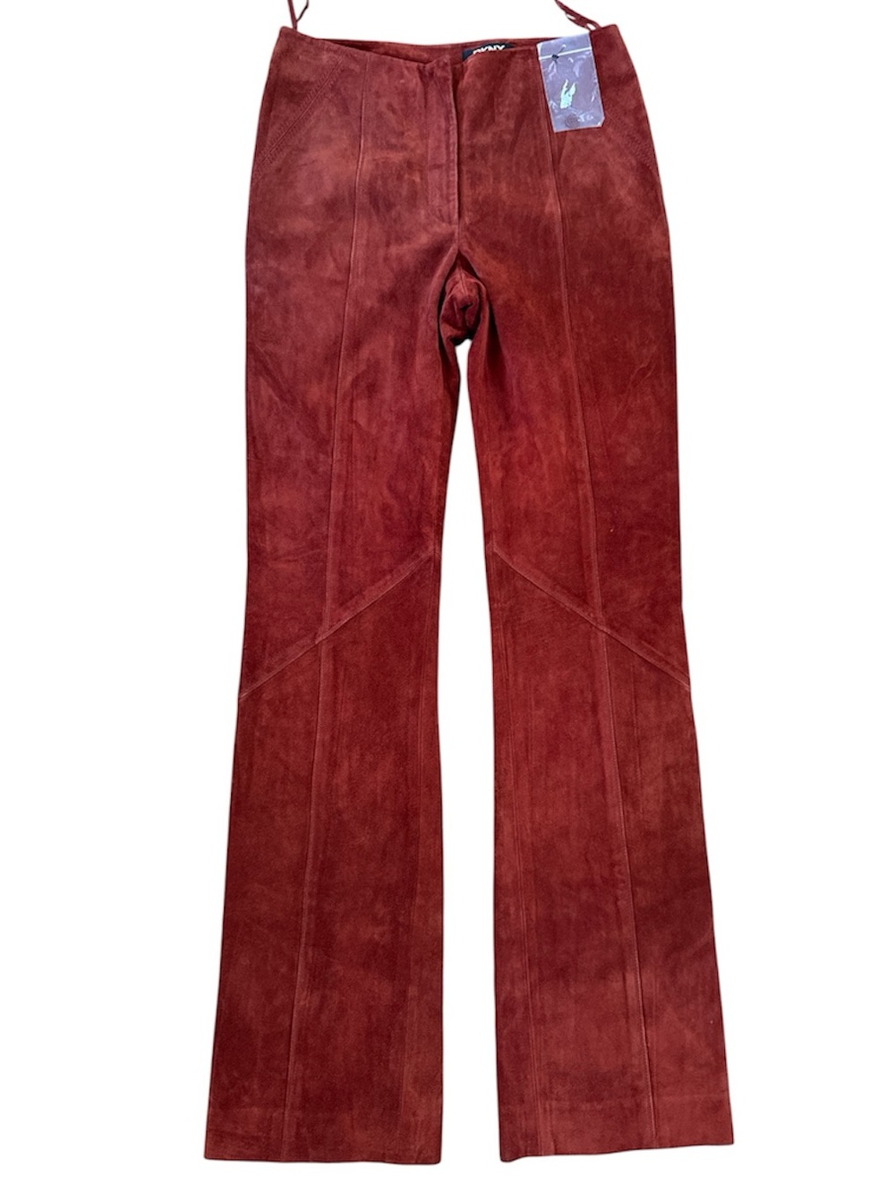 DKNY Y2K 90’s rust colored suede leather slim fit boot cut pants lined NWOT Xs/S